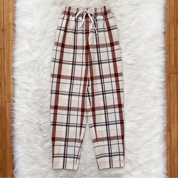 Wilfred Pants - Aritzia Wilfred Soleste Red Cream Plaid Barrel Leg Baggy Jogger Pants High Rise